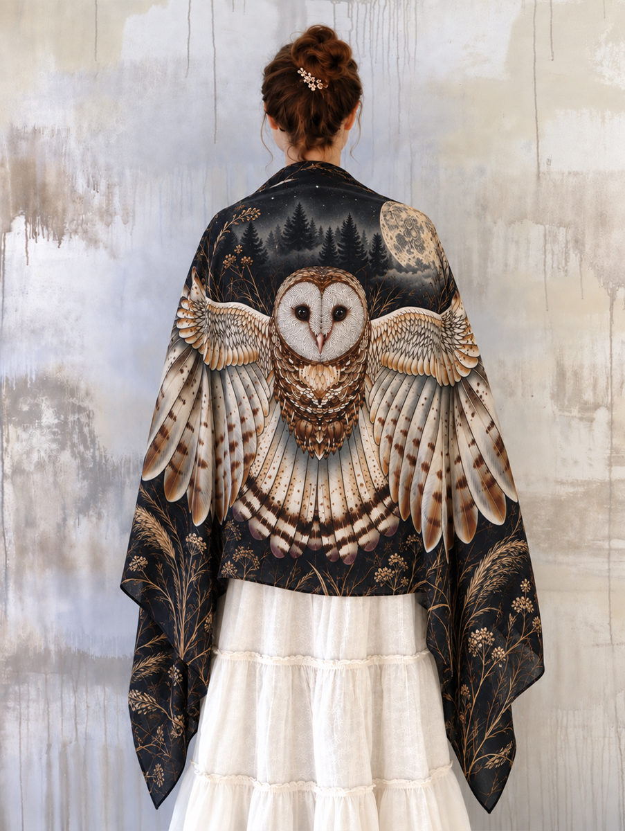 Moonlit Woodland Owl Wing Shawl