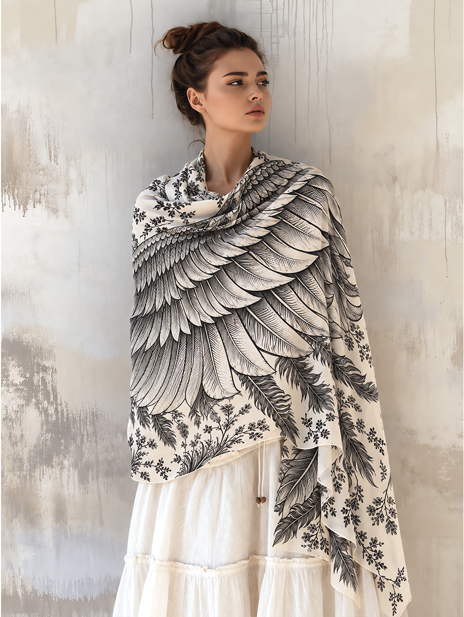 Vintage White Feather Wing Shawl