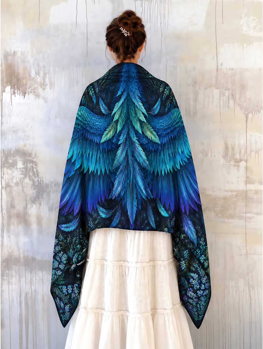 Enchanted Midnight Blue Feather Wing Shawl