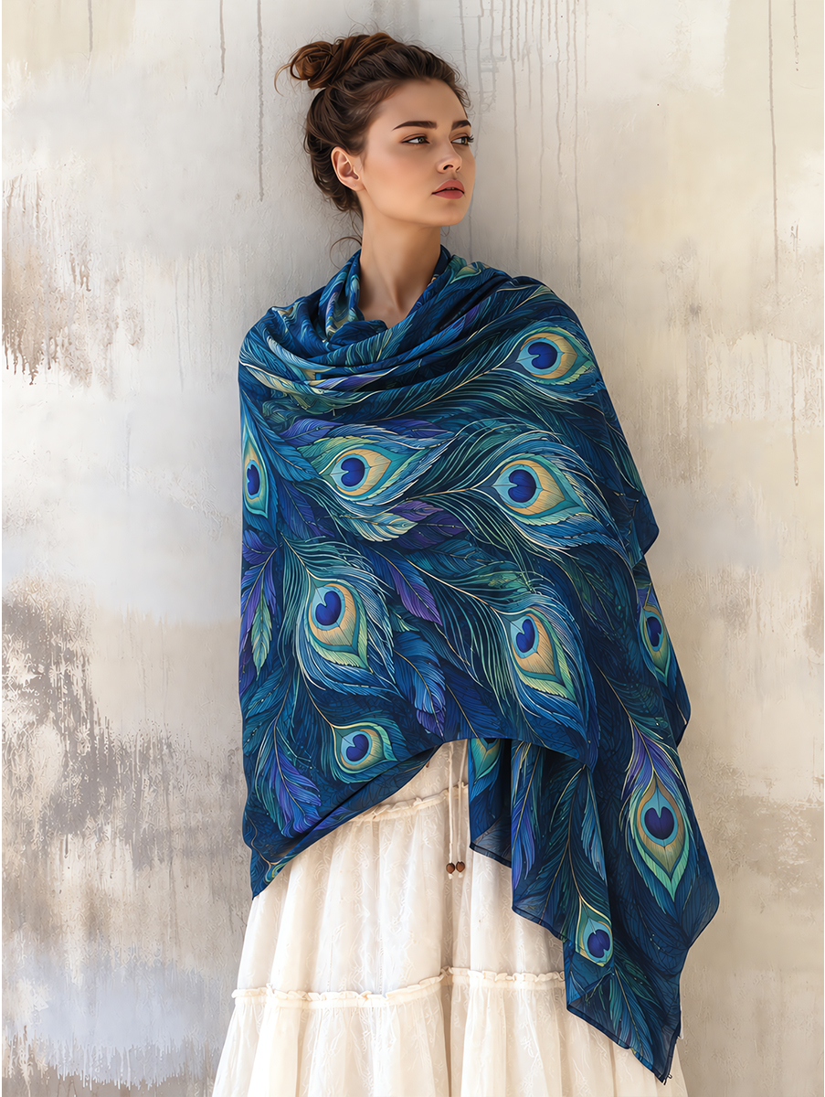 Regal Peacock Feather Shawl