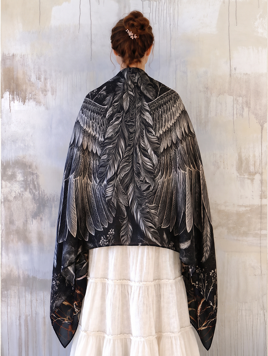 Gothic Botanical Feather Wing Shawl