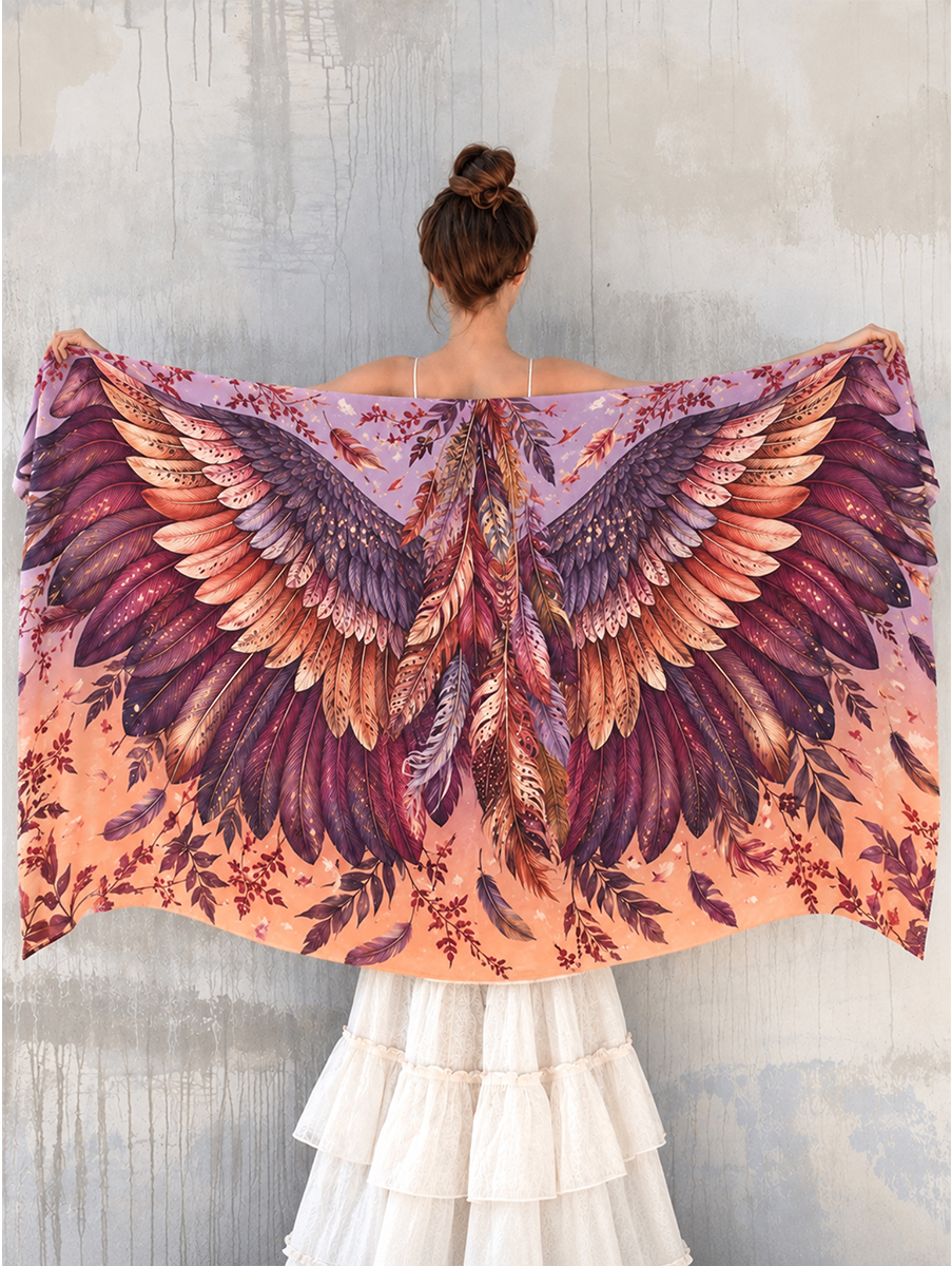 Romantic Autumn Feather Wing Shawl