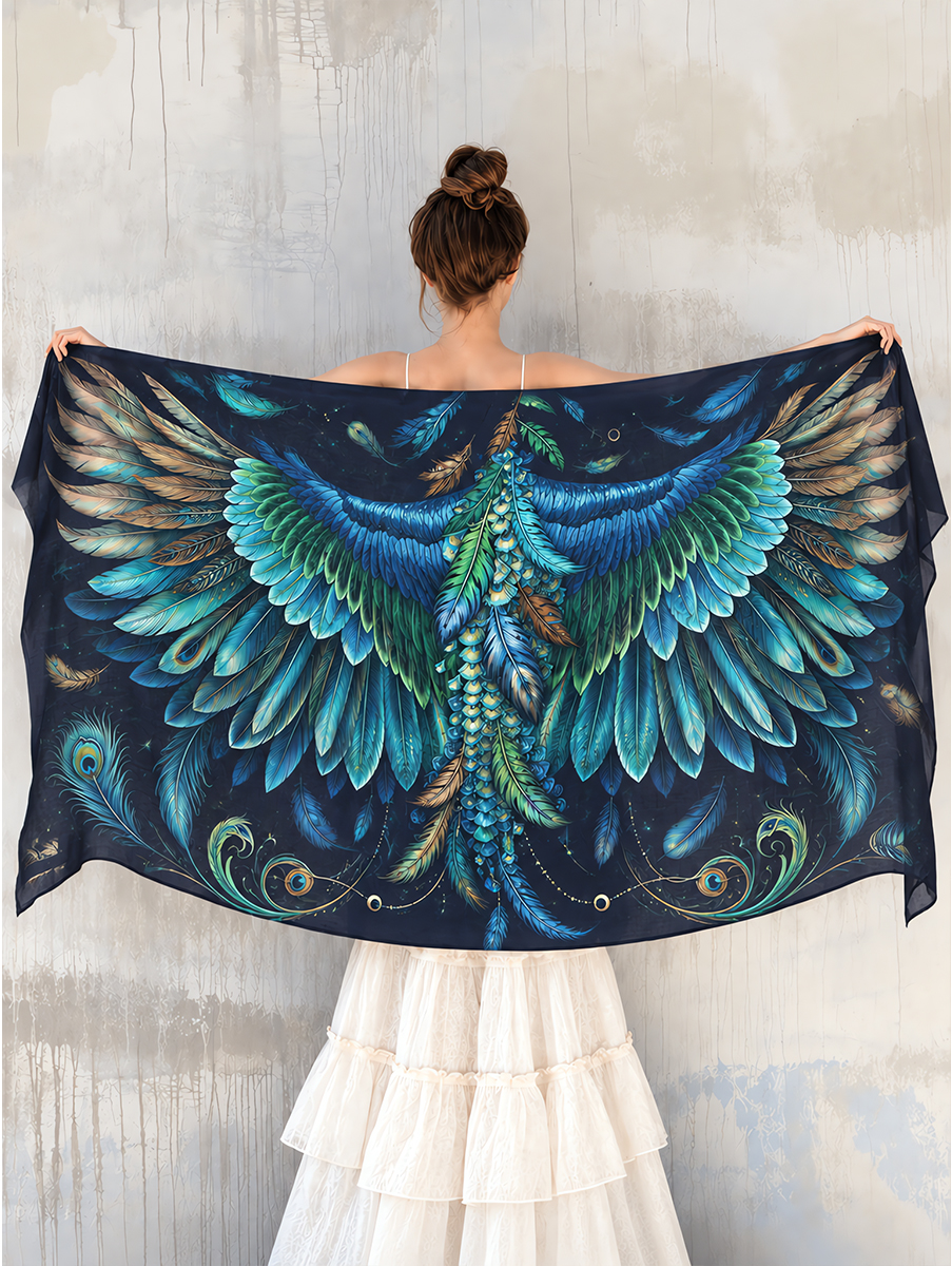 Mystic Peacock Feather Wing Shawl