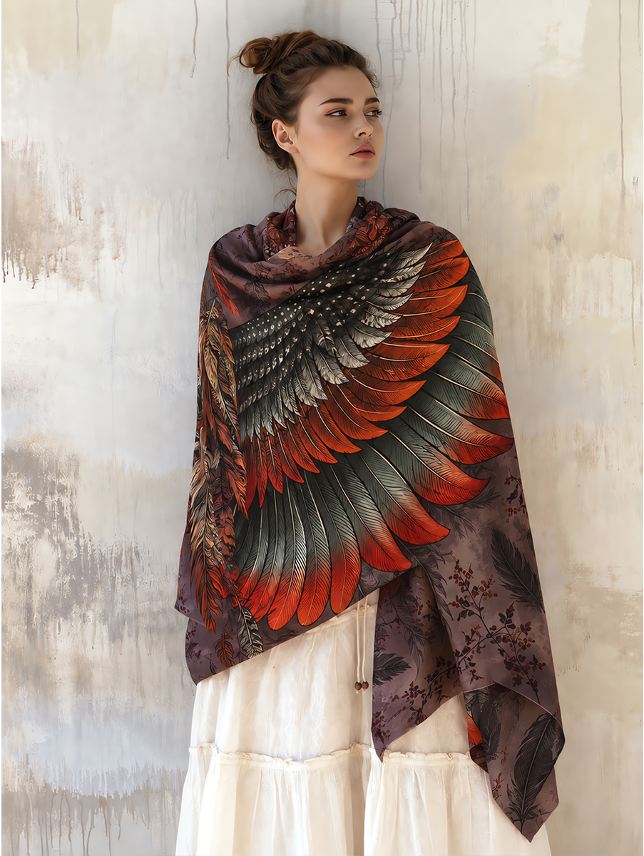Gothic Crimson Feather Wing Shawl