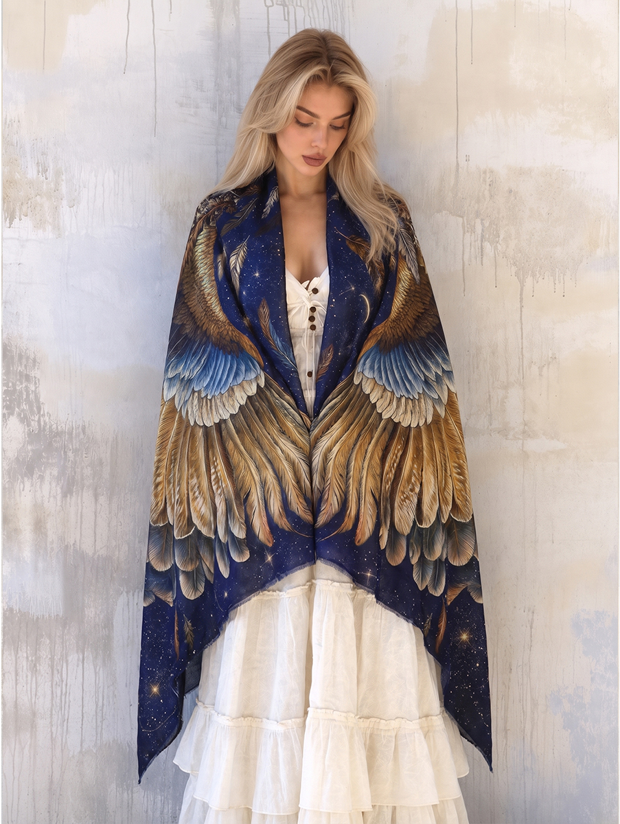 Celestial Midnight Feather Wing Shawl