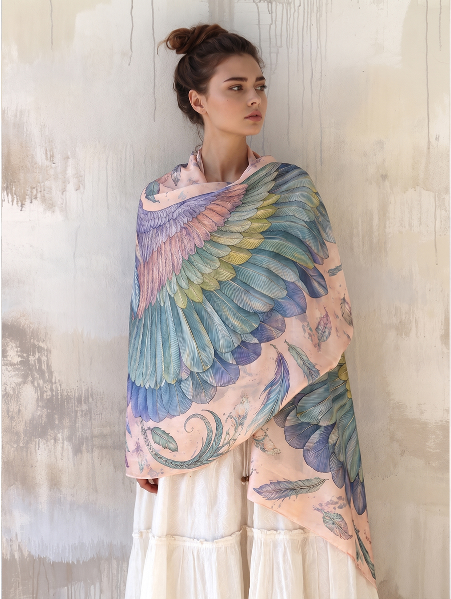 Whimsical Pastel Feather Wing Shawl