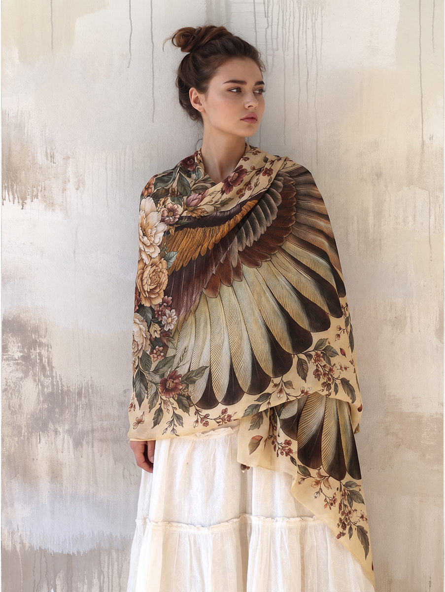 Vintage Botanical Feather Wing Shawl