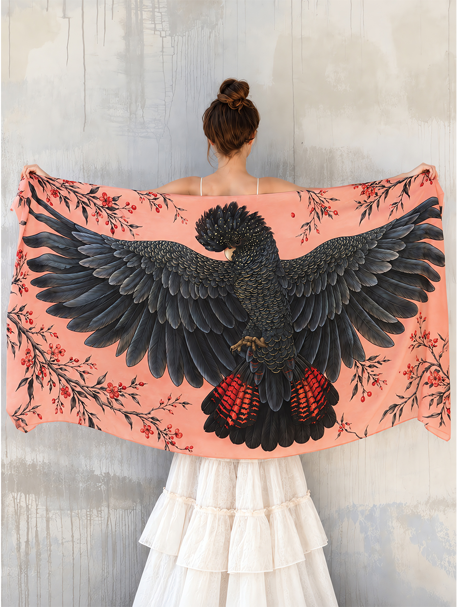 Romantic Botanical Peach Cockatoo Shawl