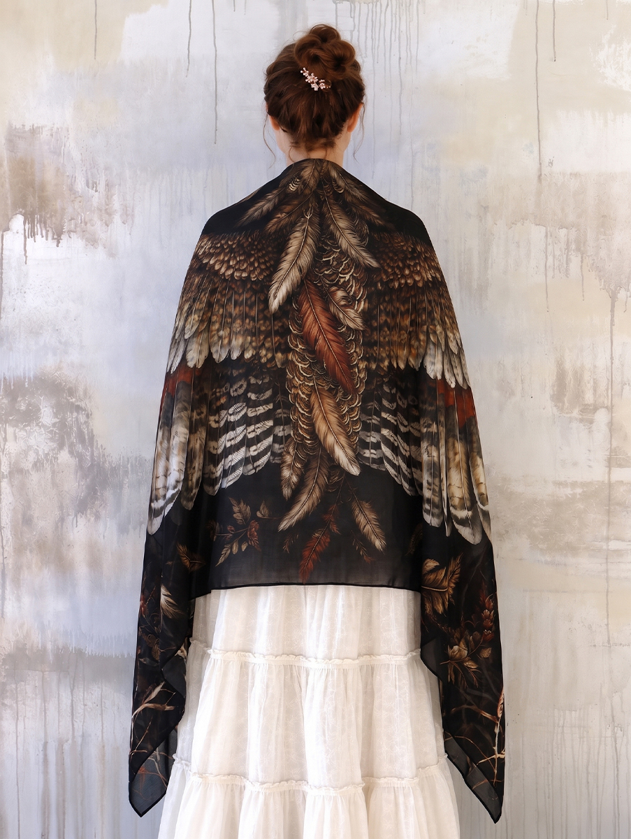 Rustic Woodland Brown Feather Wings Shawl
