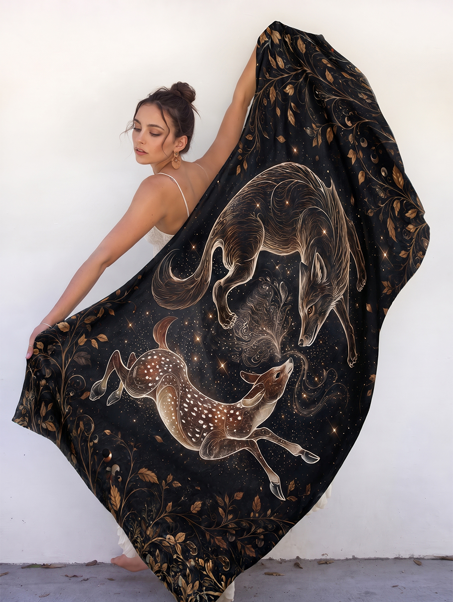 Celestial Woodland Fox & Deer Shawl