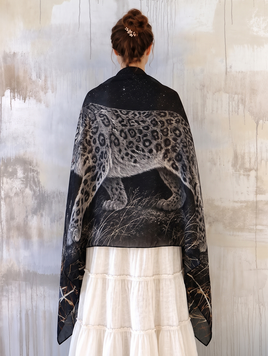 Midnight Snow Leopard Shawl