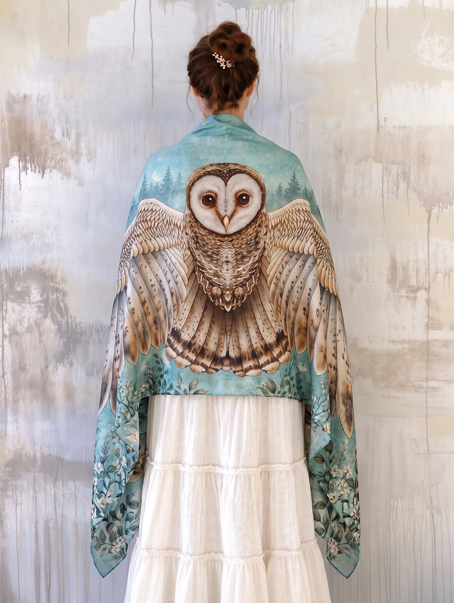 Serene Woodland Owl Shawl
