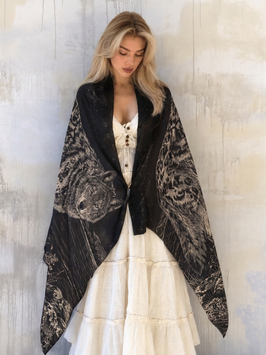 Wild Frontier Wolf Landscape Shawl