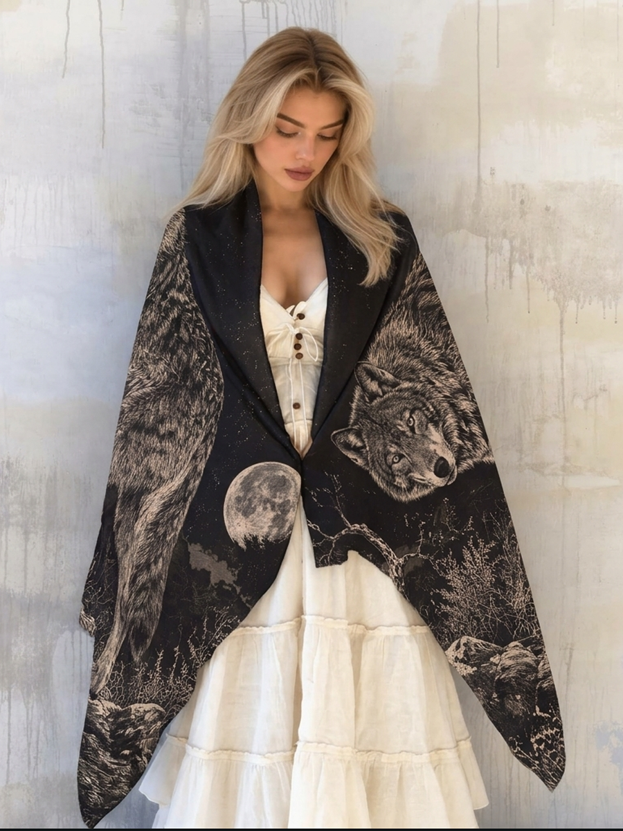 Moonlit Wilderness Wolf Shawl