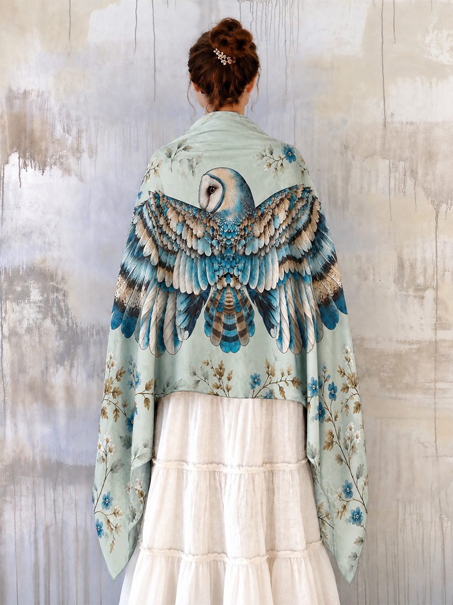 Serene Blue Owl Blossom Shawl