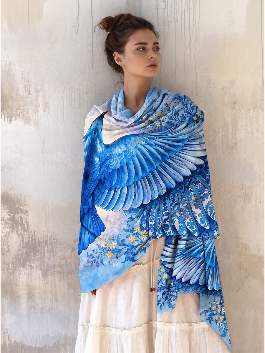 Azure Raven Garden Bird Wing Shawl