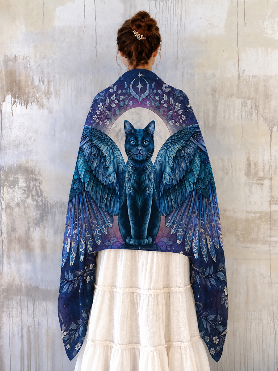 Celestial Bastet Wing Moonlit Black Cat Shawl