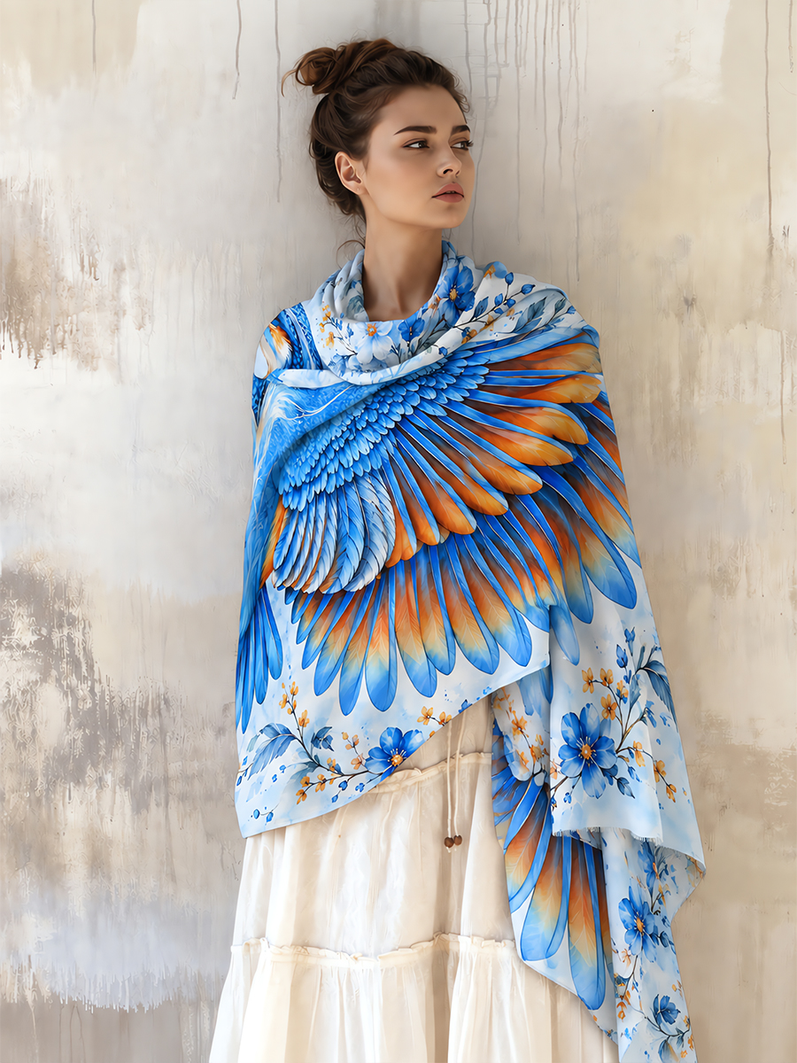 Azure Kingfisher Blossom Wing Shawl