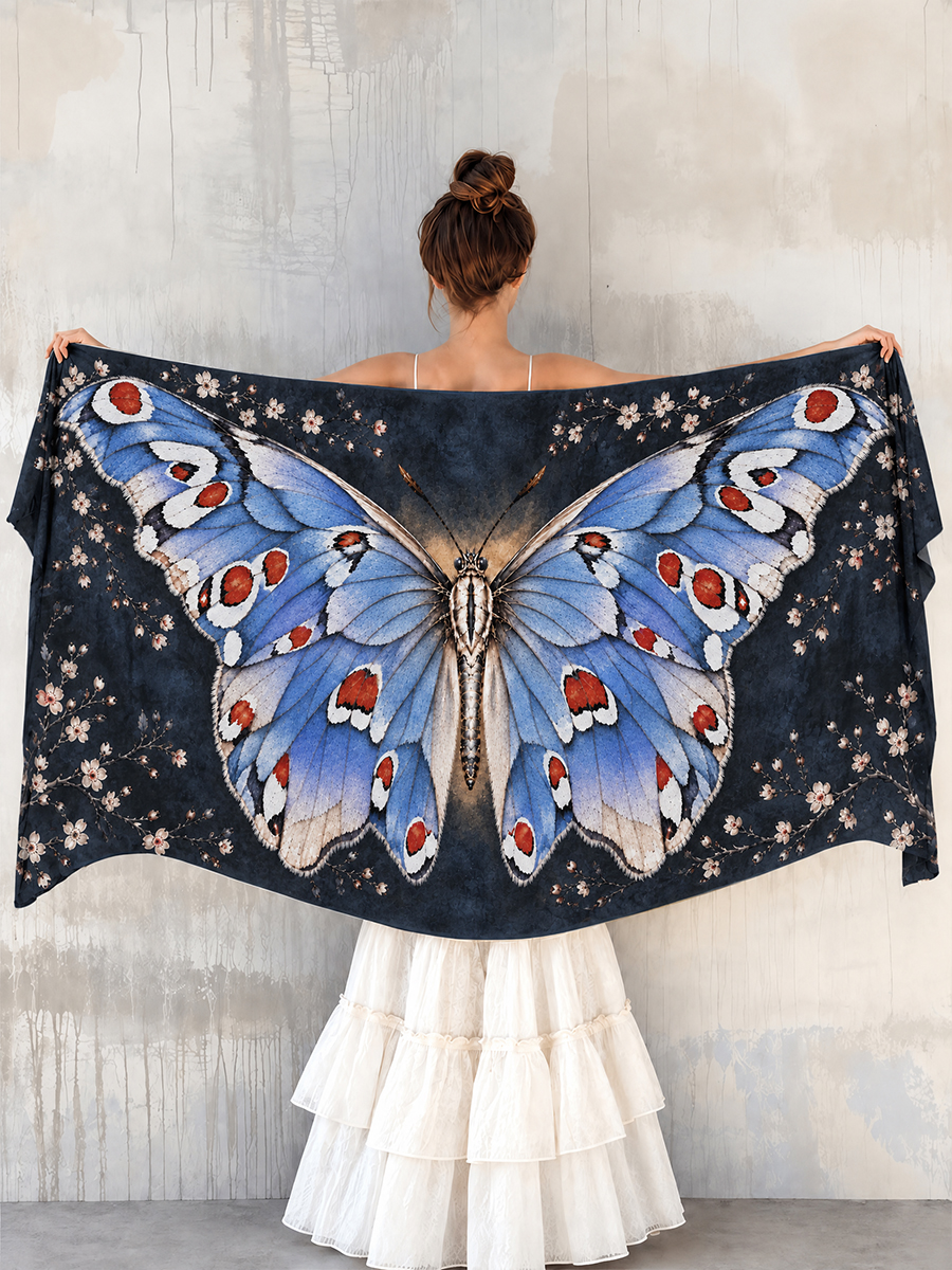 Moonlit Azure Butterfly Garden Shawl