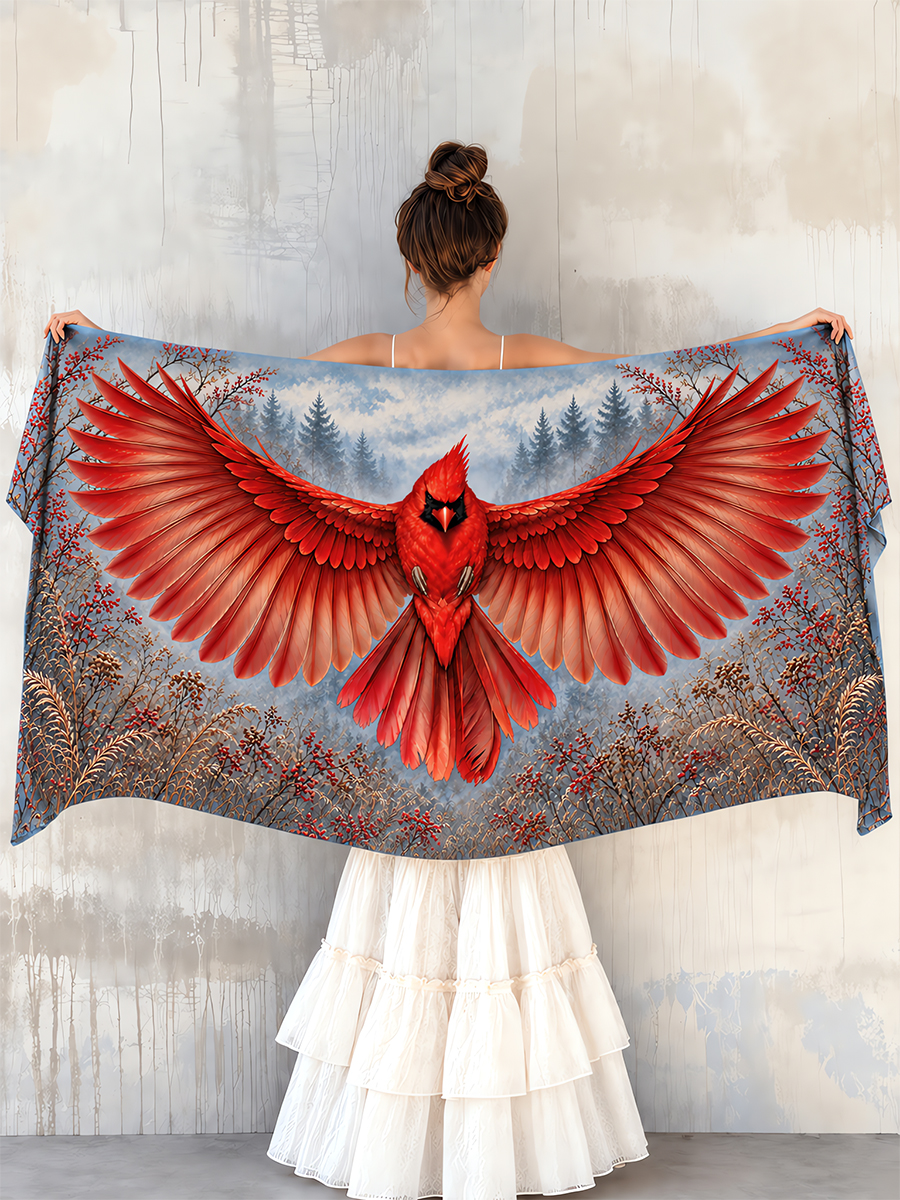 Scarlet Cardinal Forest Wings Shawl