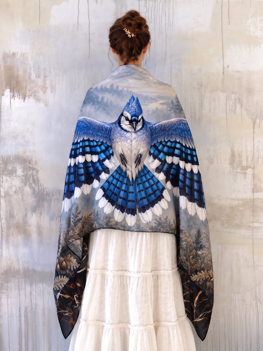 Winter Oak Blue Jay Wing Shawl