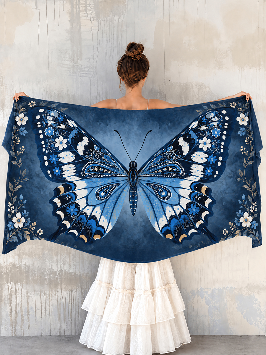 Blue Butterfly Blossom Dream Shawl