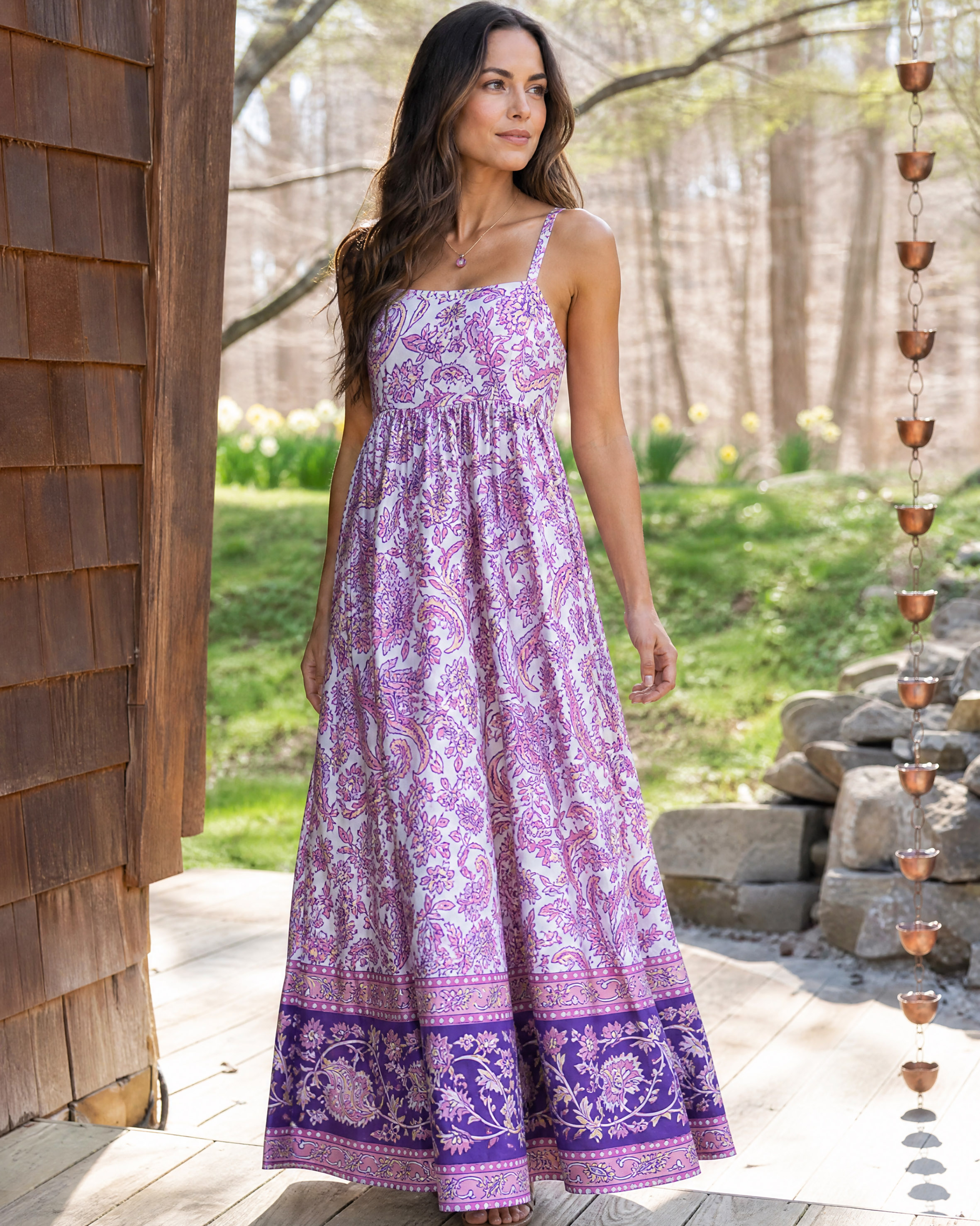 Violet Paisley Garden Summer Maxi Dress With Pockets