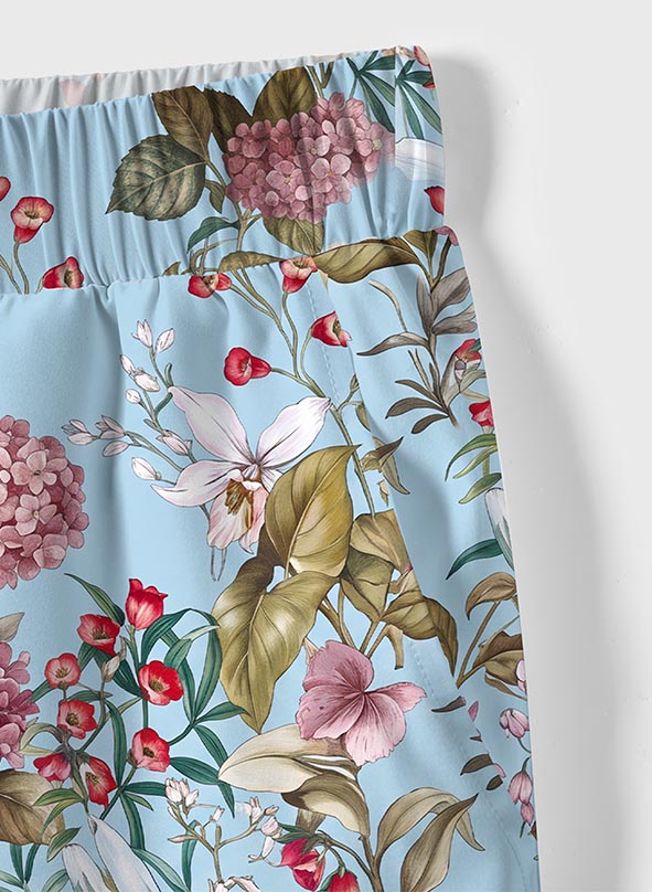 Blue Botanical Floral Long Sleeve Shirt & Shorts Set