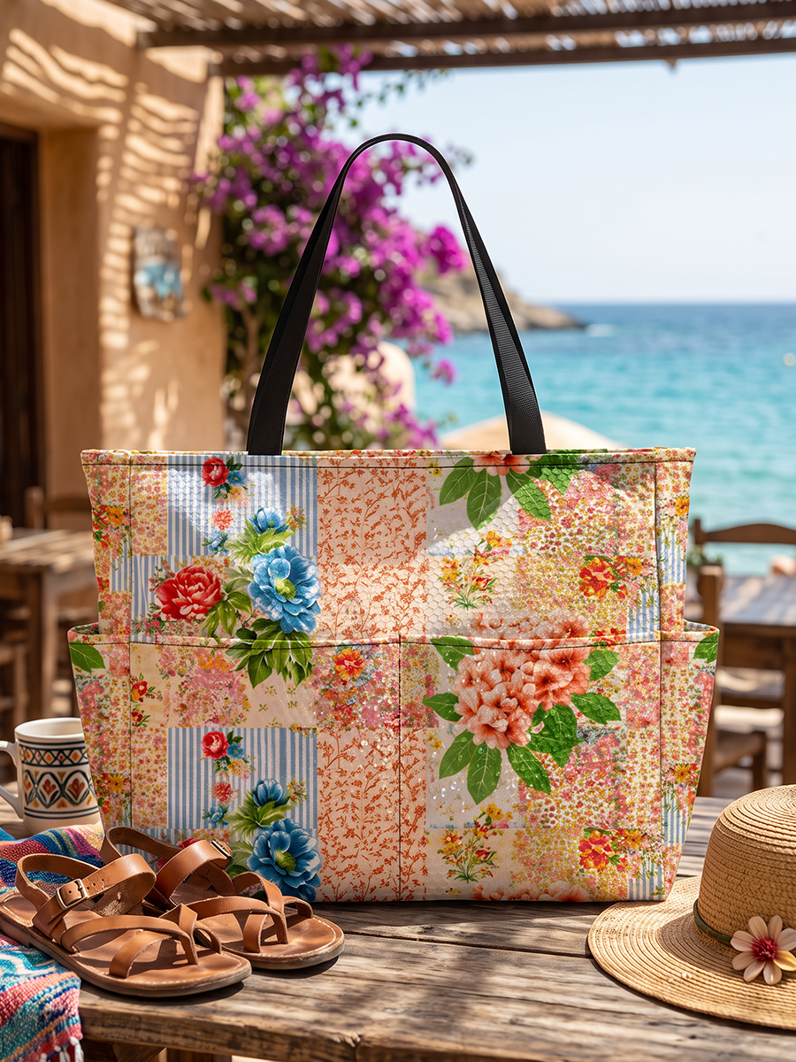 Vintage Cottage Garden Quilt Tote Bag