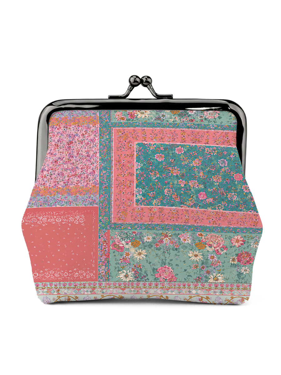 Coral Patchwork Garden Leather Mini Clasp Purse