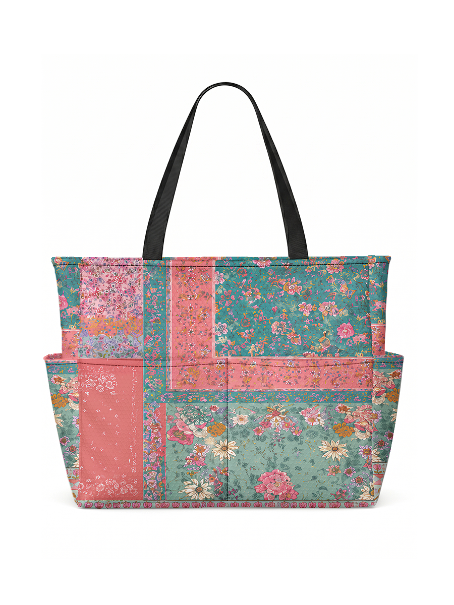 Coral Patchwork Garden Tote Bag