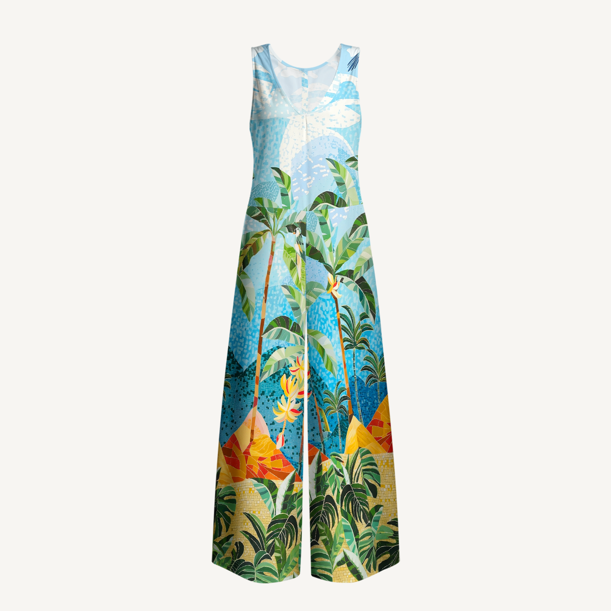 Rainforest Palm Tree Jumpsuit with Pockets for Women