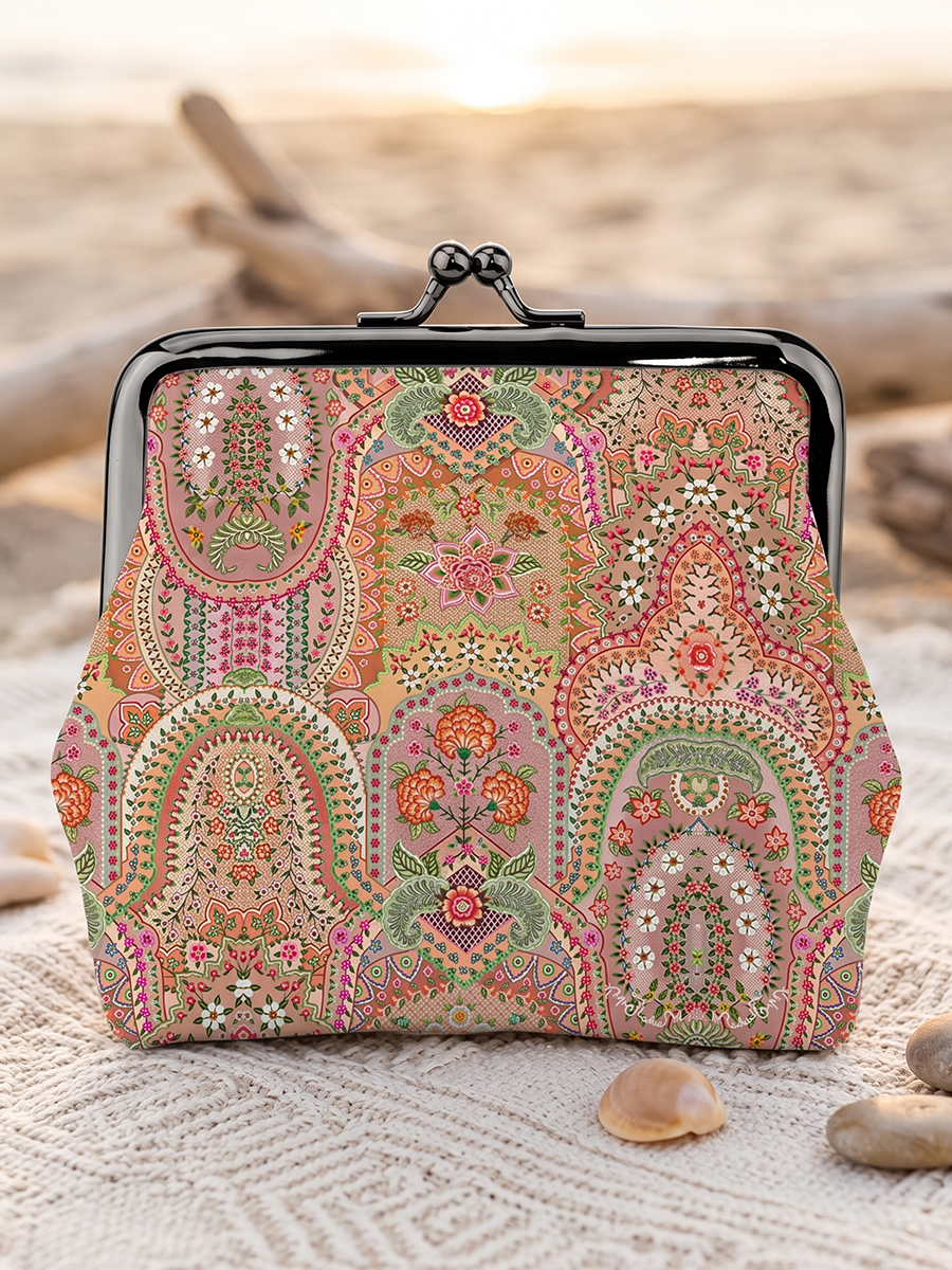 Patchwork Mandala Floral Leather Mini Clasp Purse