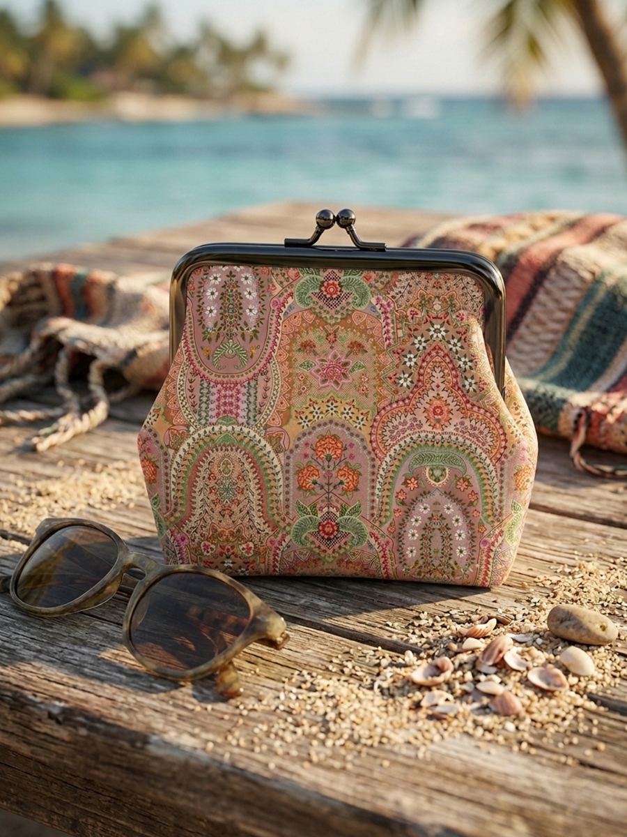 Patchwork Mandala Floral Leather Mini Clasp Purse