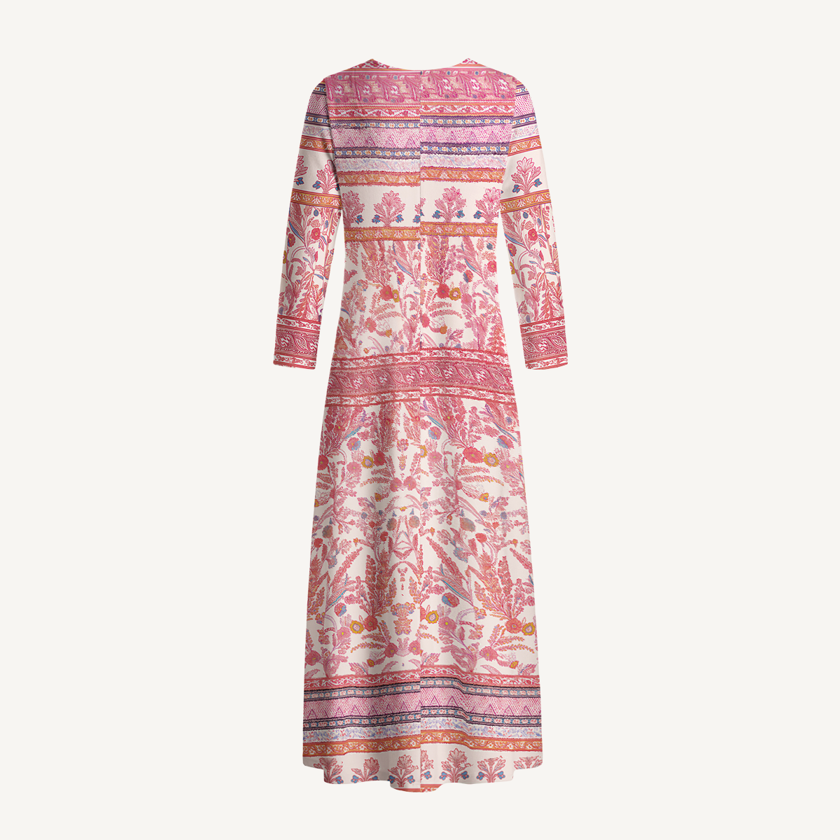 [Copy]Rosewood Vintage Garden Print Soft-Touch Stretch Knit Long Sleeve Maxi Dress with Pockets