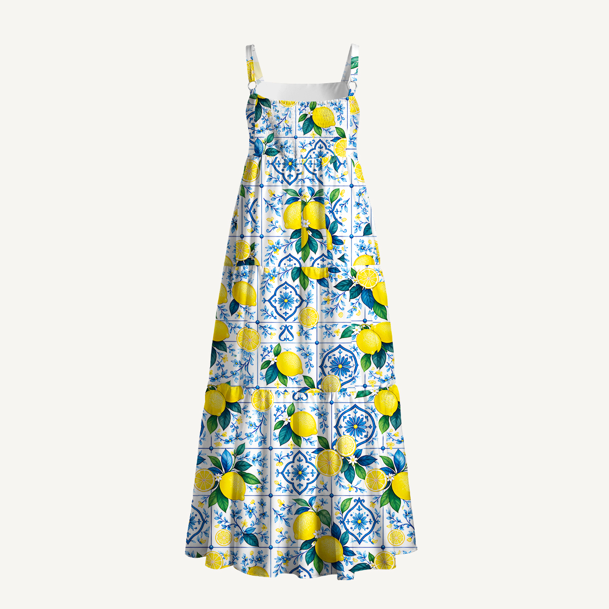 Mediterranean-style tiles with lemon patterns Strap Maxi Dress With Pockets
