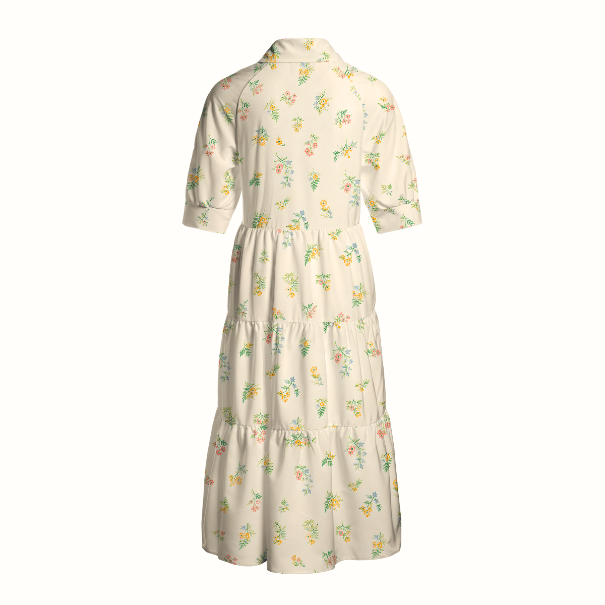 Whispering Wildflower Field Print Midi Dress For Women With Pockets