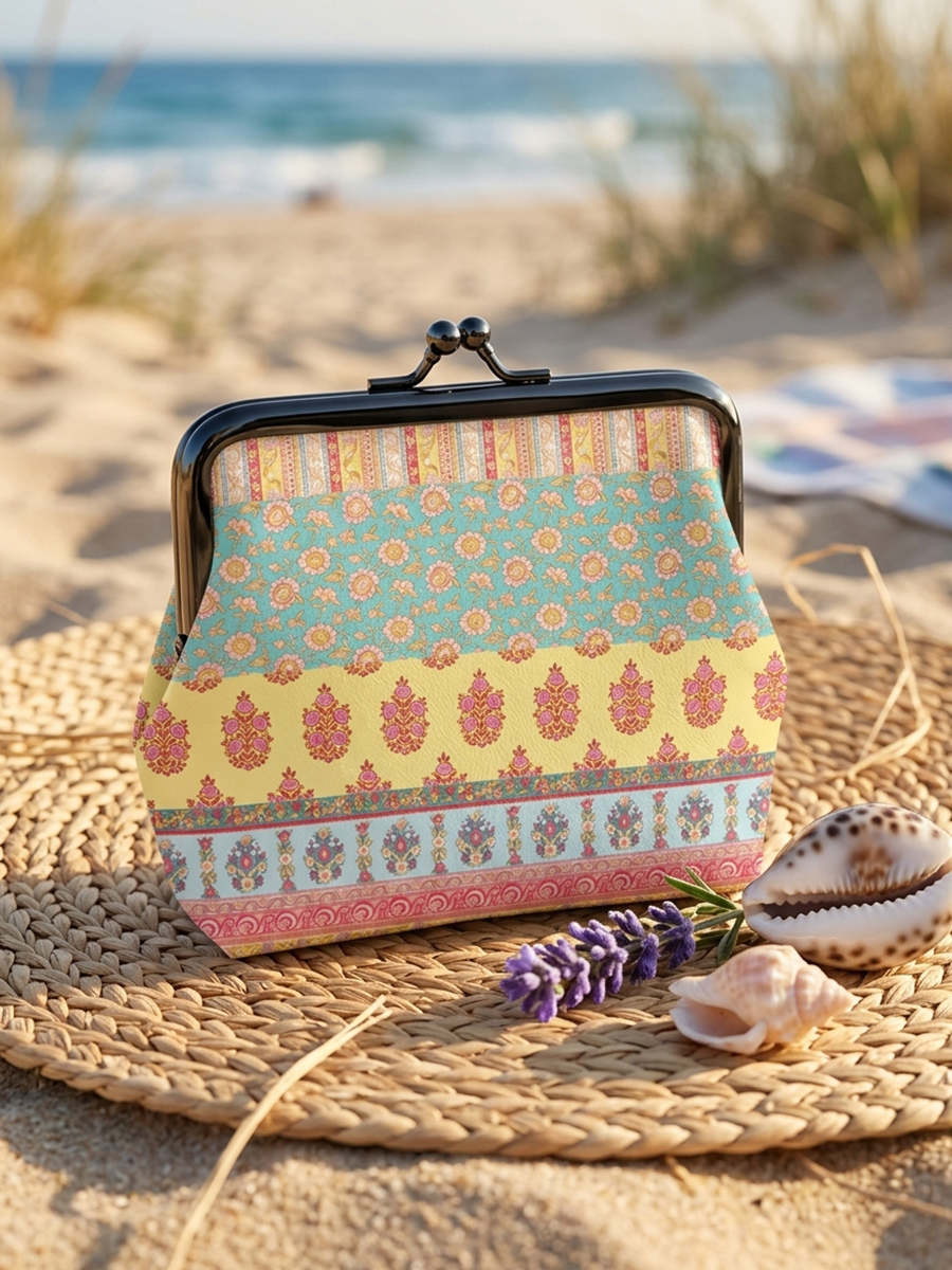 Paisley Inspired Pattern Leather Mini Clasp Purse