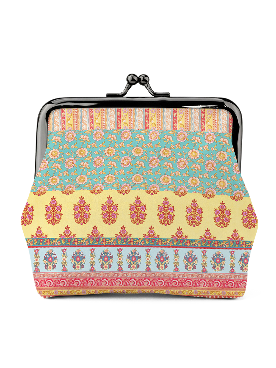 Paisley Inspired Pattern Leather Mini Clasp Purse