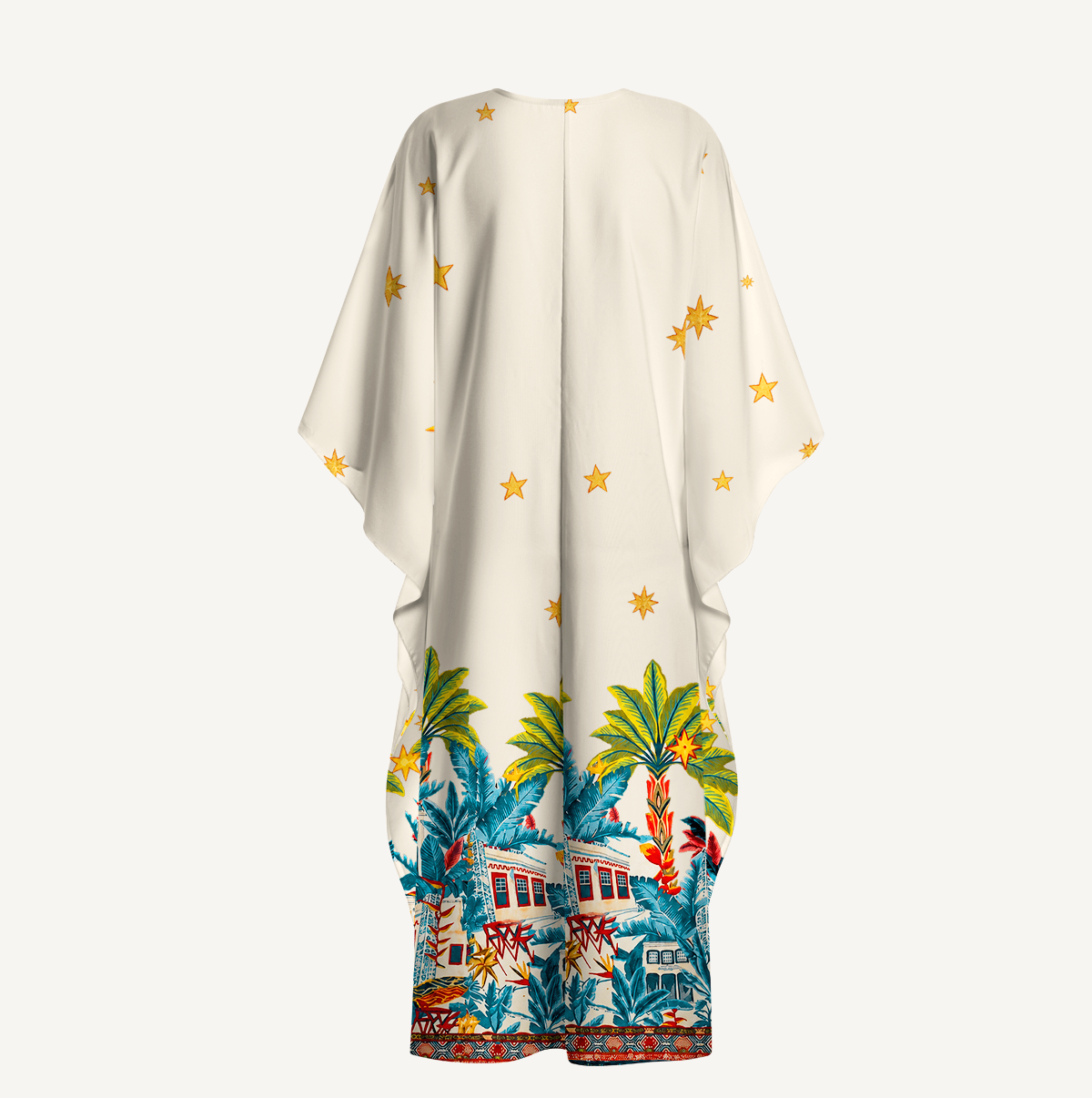 Retro Sun & Palm Kimono Sleeve Kaftan Dress