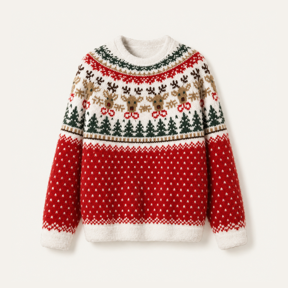 Christmas Reindeer & Pine Tree Crewneck Sweater