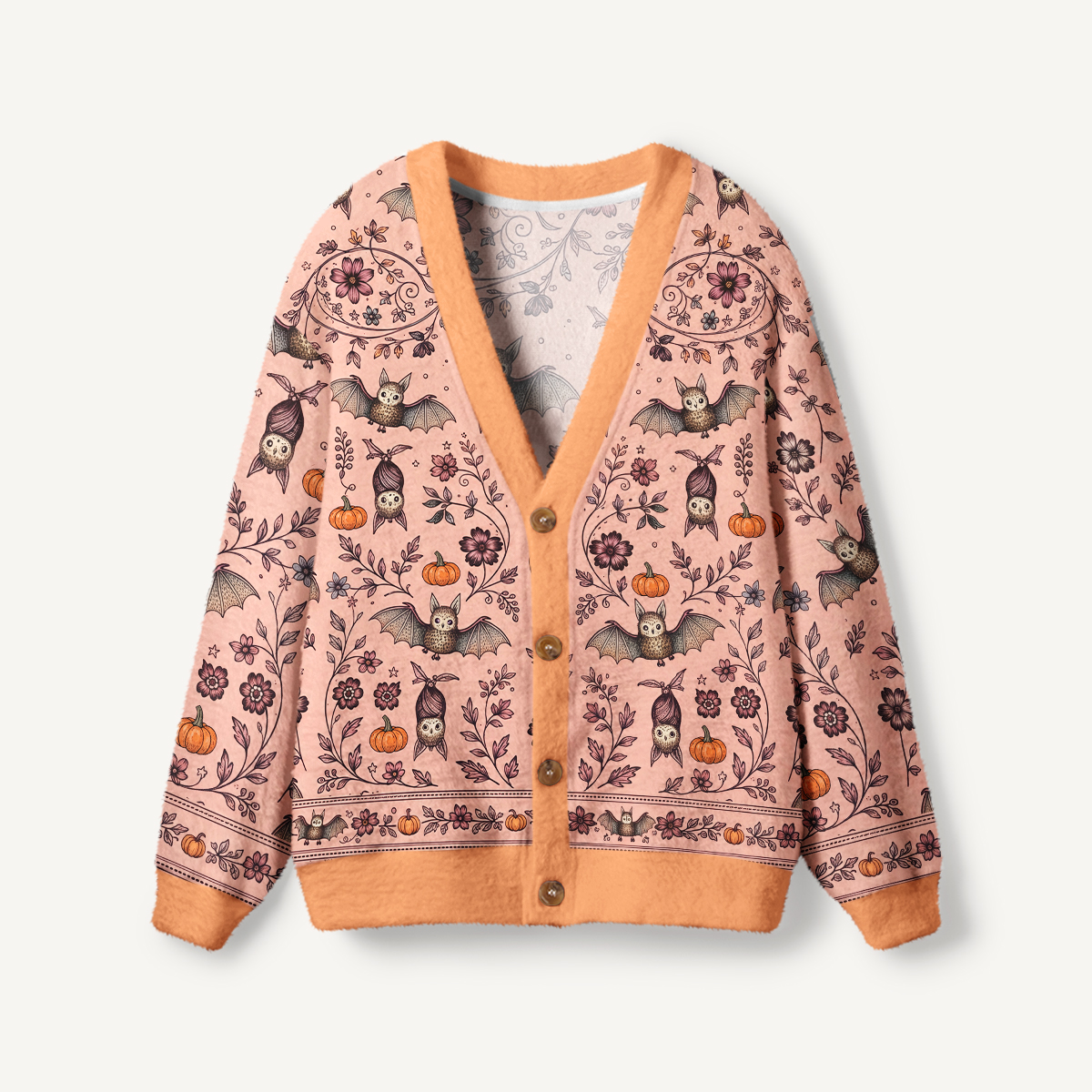 Halloween Bat Pumpkin Floral Cardigan Sweaters