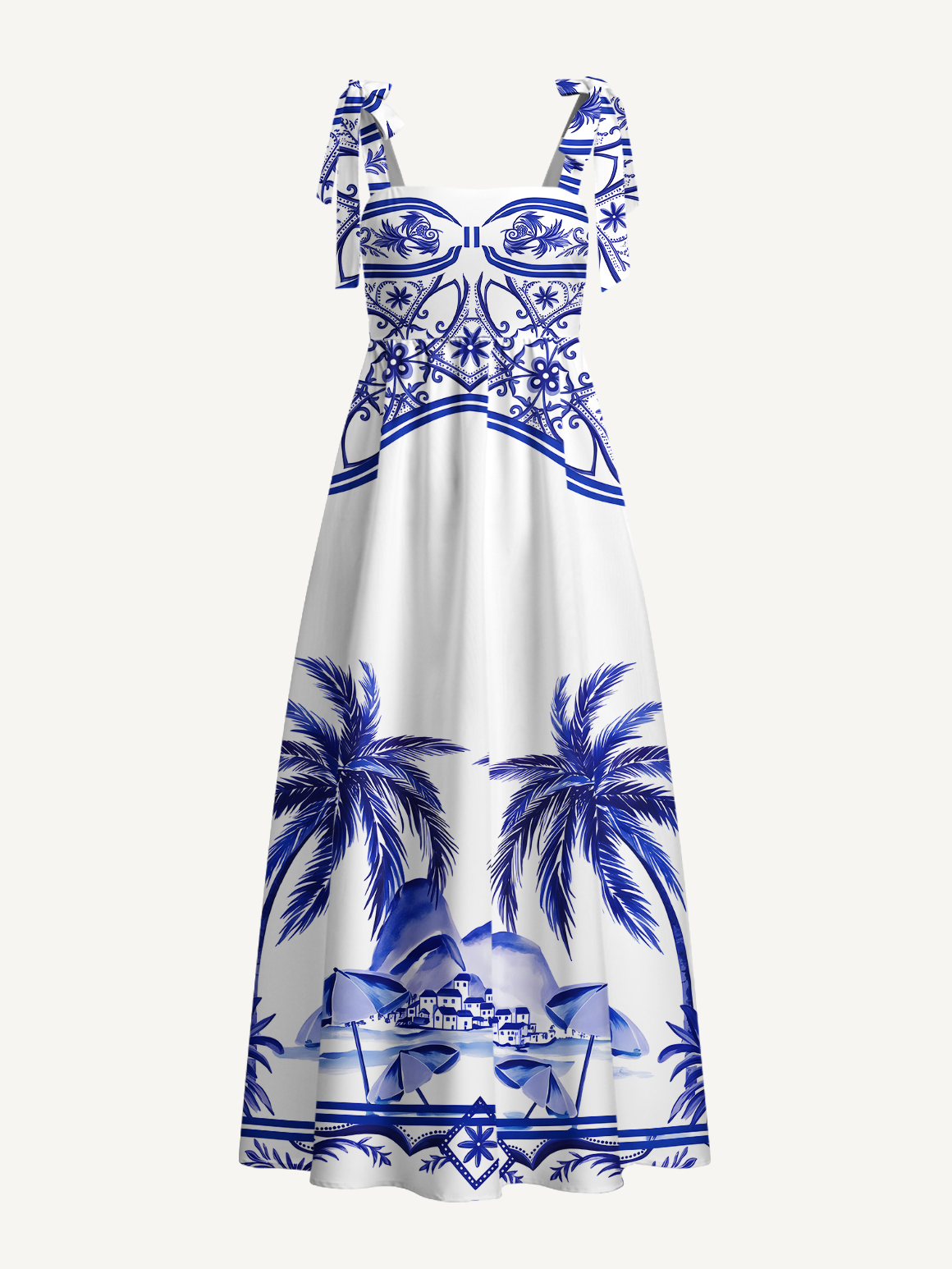 Azure Palm Island Border Maxi Dress