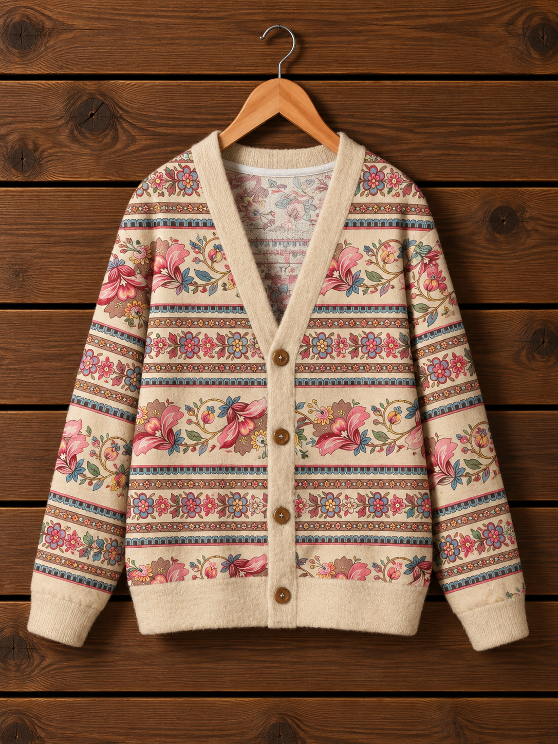 Vintage Floral Ribbon Stripe Pattern Ugly Cardigan Sweaters