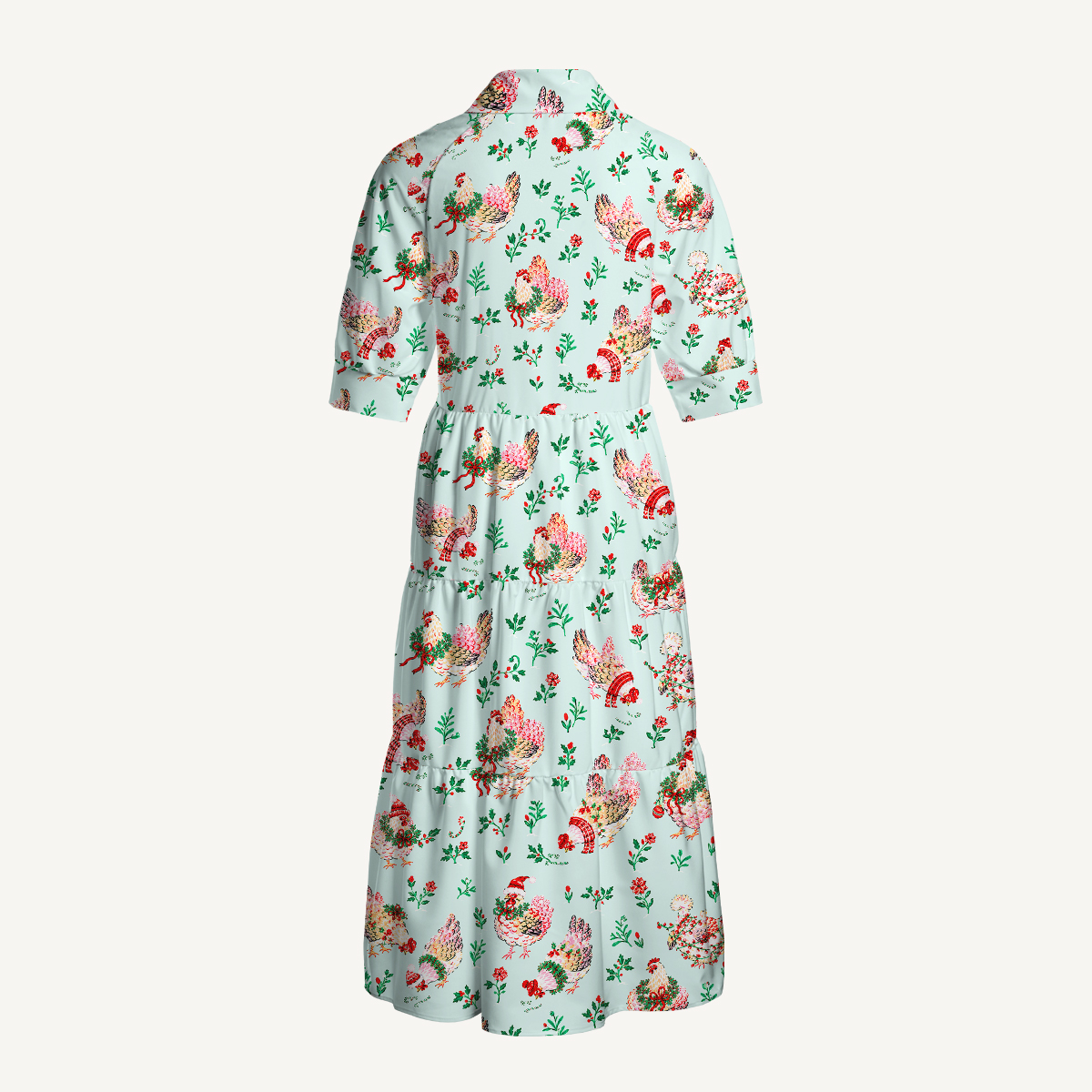 Christmas Chicken & Holly Elbow-Length Sleeve Midi Dress