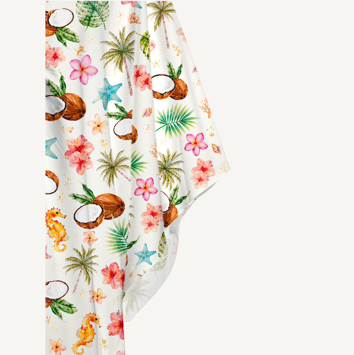 Tropical Coconut Shore Kimono Sleeve Kaftan Dress