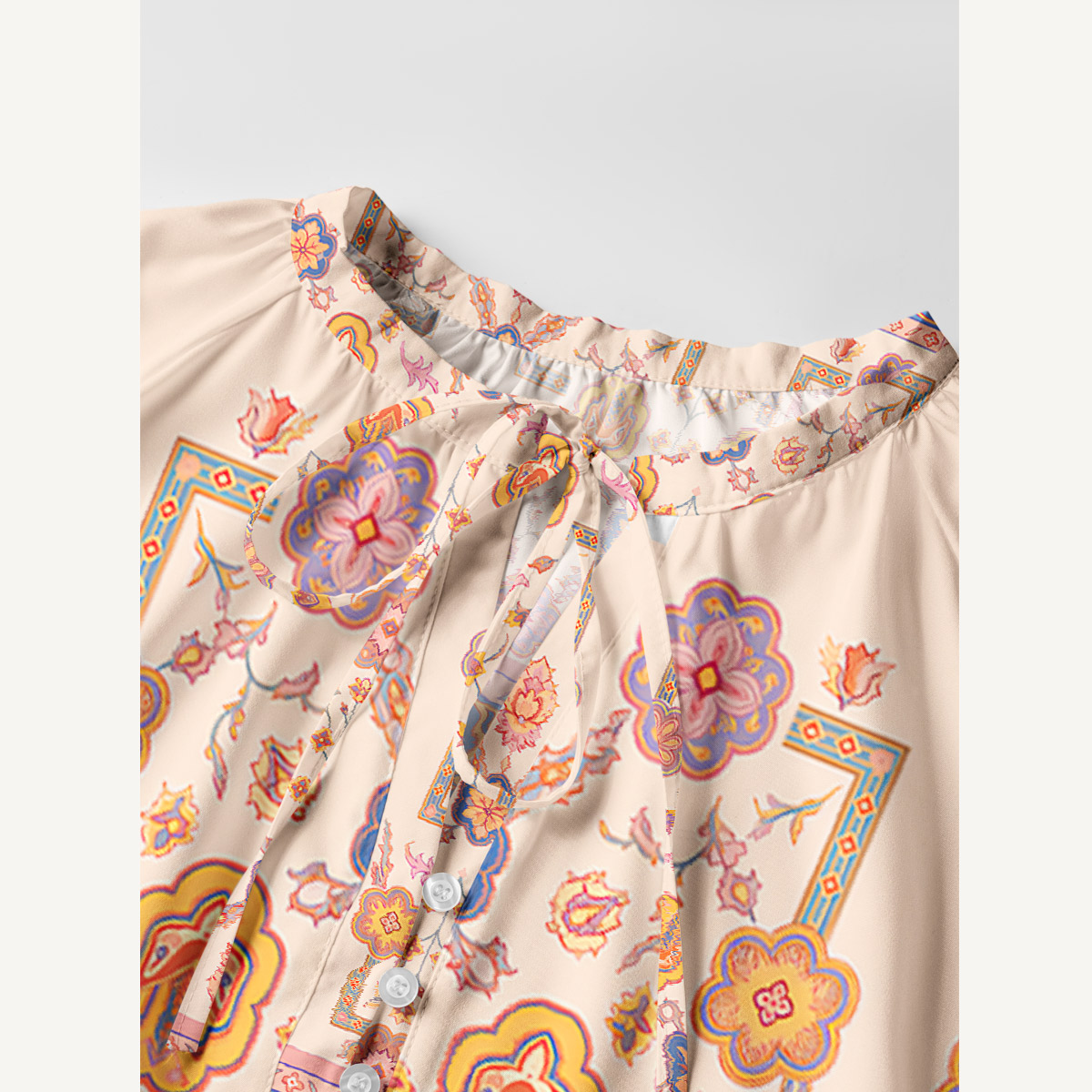 Boho Inspired Symmetrical Floral Long Sleeve Mini Dress