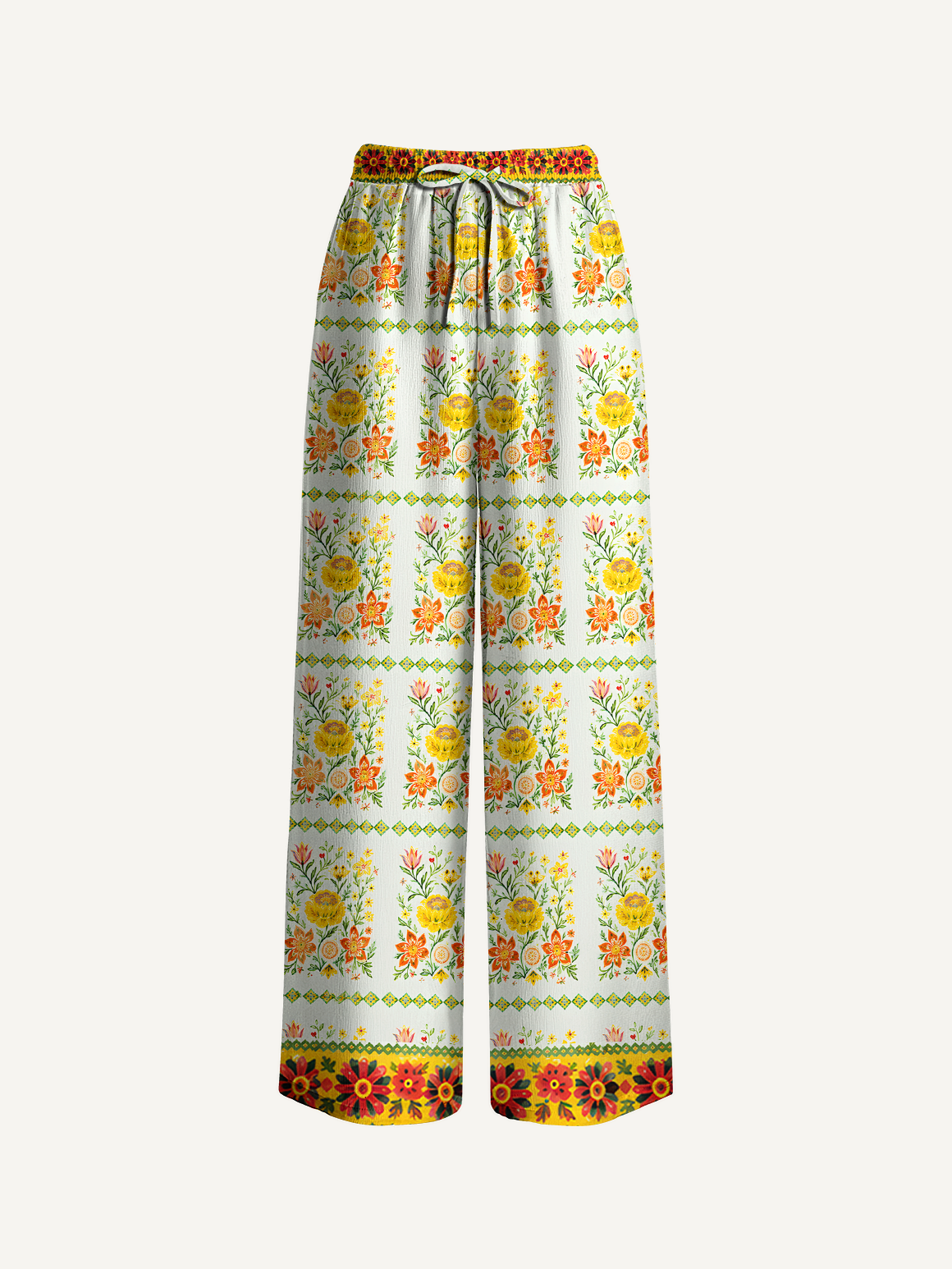 Sunny Floral Pattern Pants For Women With Pockets