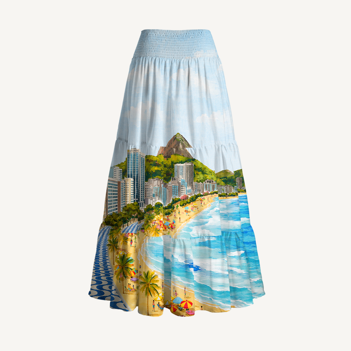 Rio Beach Scene Print Maxi Skirt & Strapless Dress  