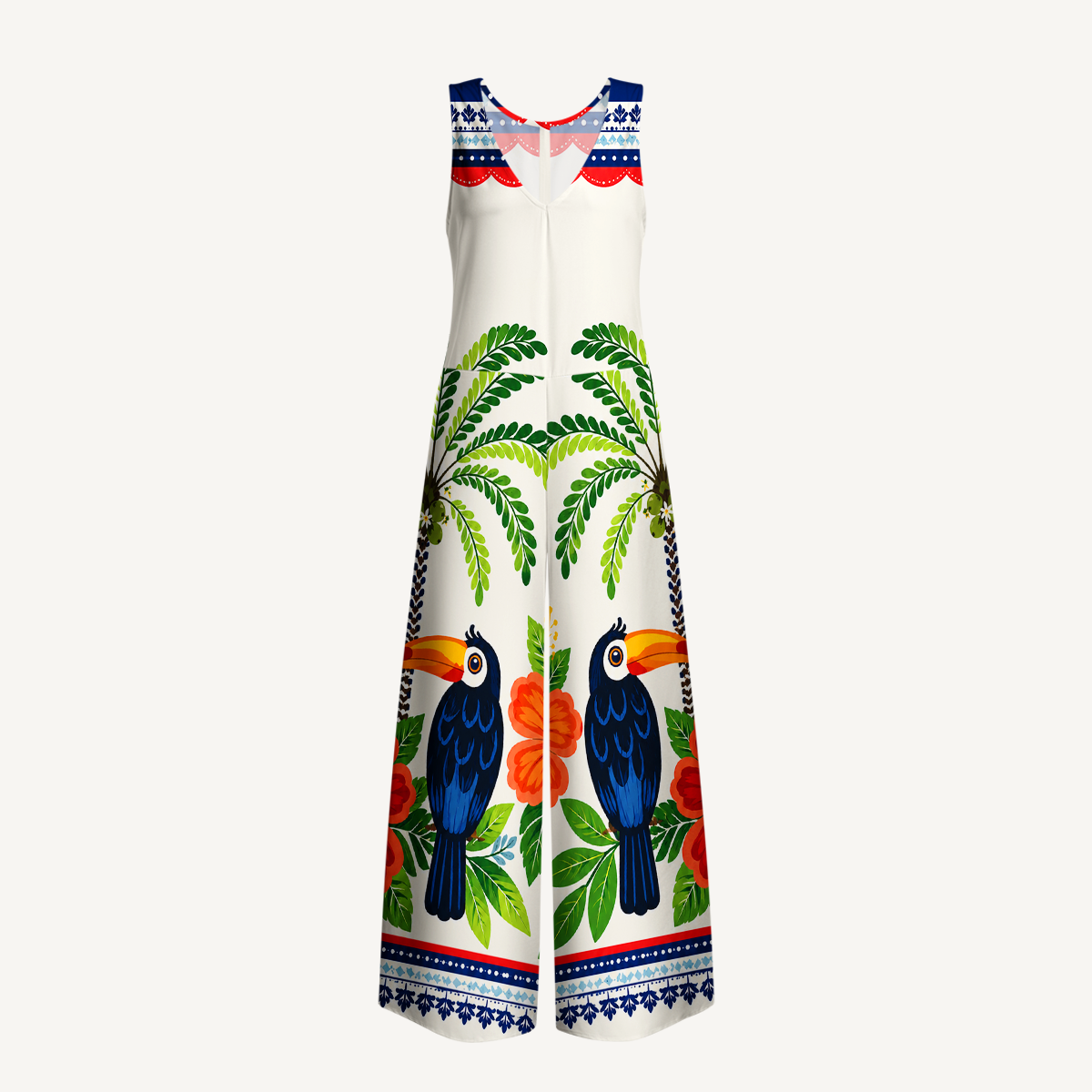 Vibrant Tropical Toucan Jumpsuit with Pockets for Women